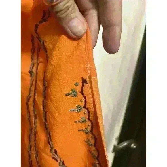 Orange Women Kurti Kurta Ethnic Sz Small Embroidered Tunic Dress Indian 0068 - Picture 5 of 7